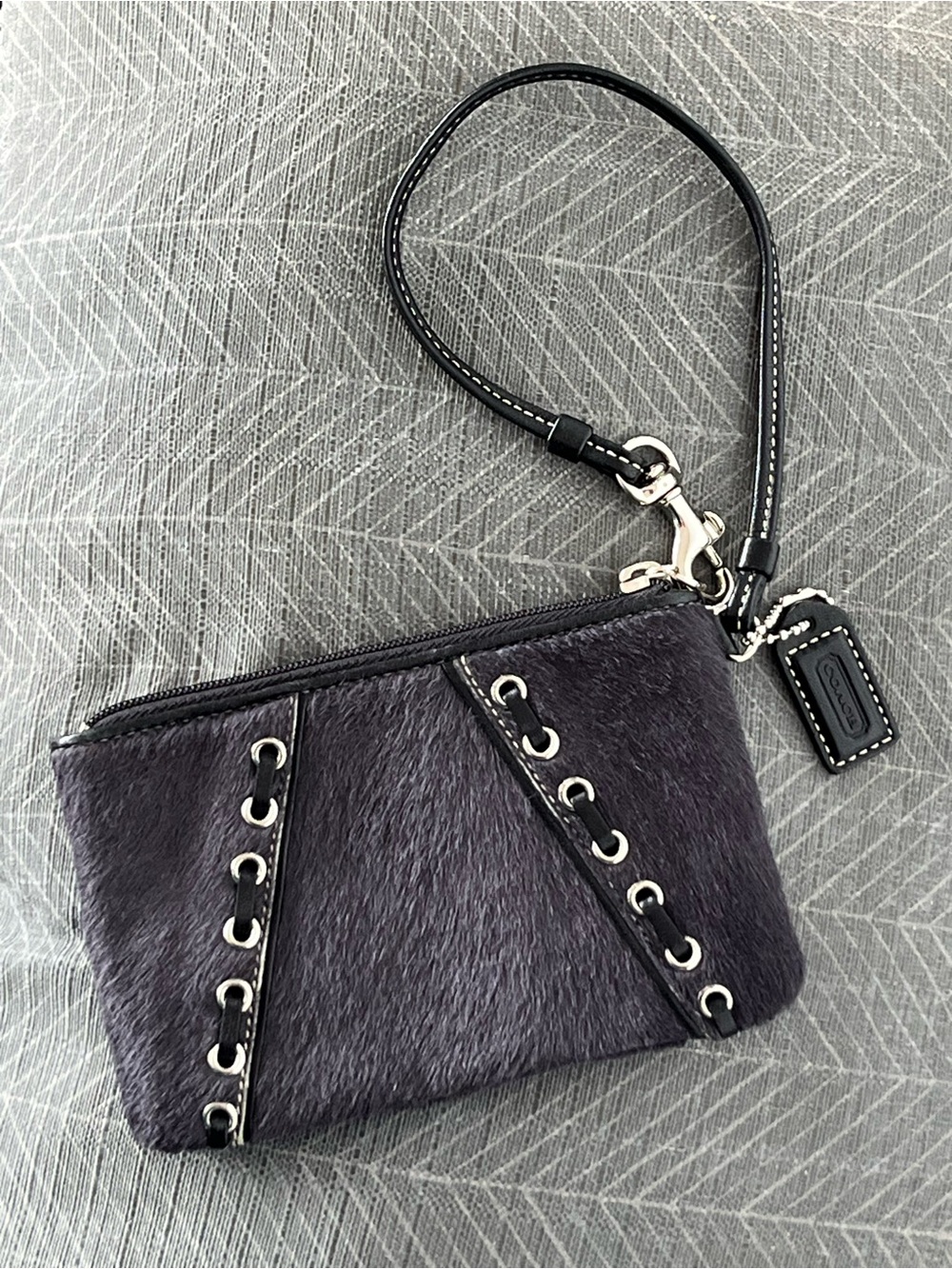 EUC Coach Y2K Black Corset Calf Hair Wristlet with Silver Grommet Accents RARE